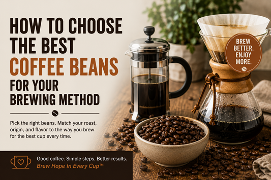 Coffee beans with French press and pour-over brewers illustrating how to choose coffee beans for your brewing method.
