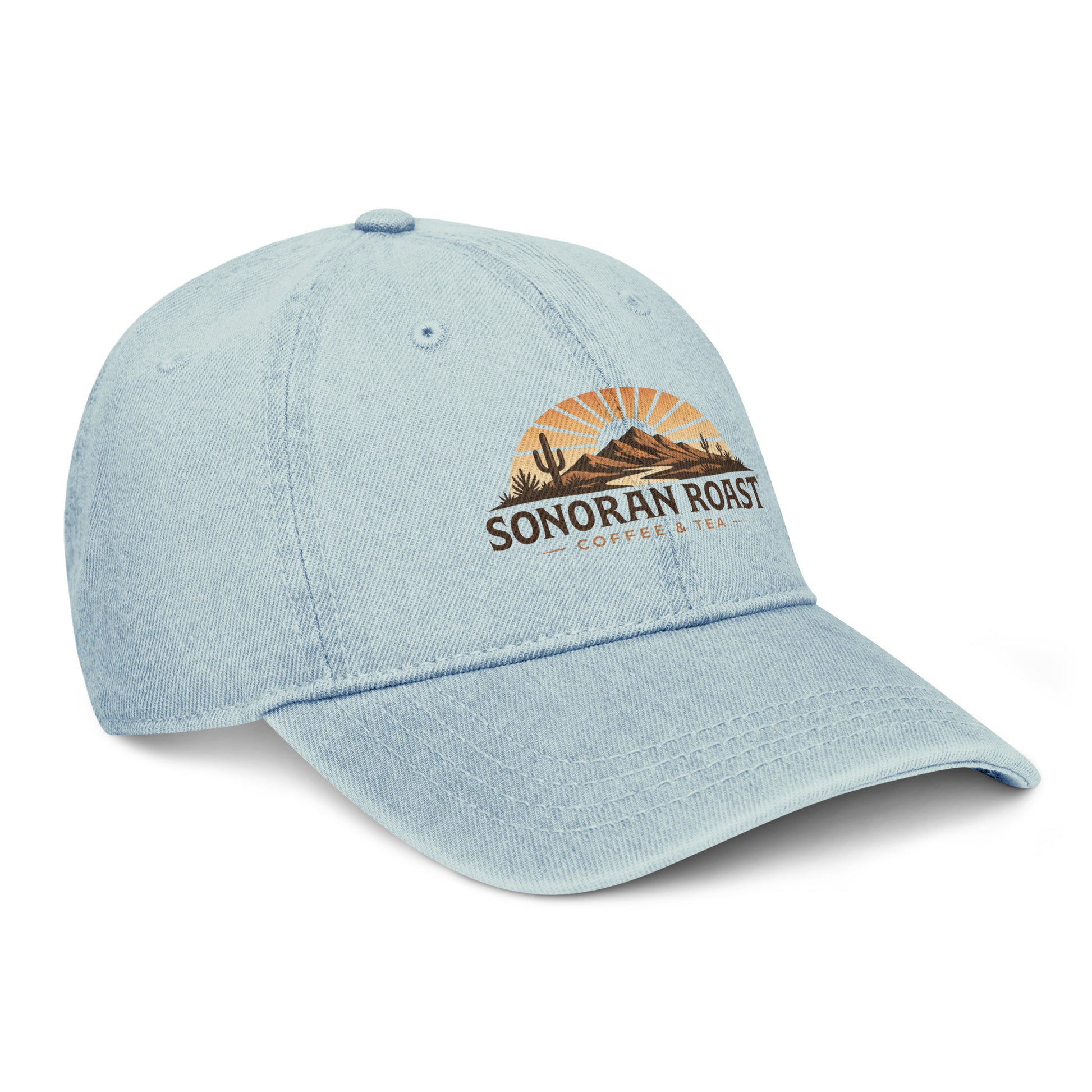 Right front view of light blue Sonoran Roast Denim Hat