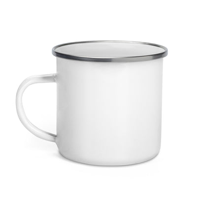Left view of white 12 ounce Sonoran Roast Enamel Mug