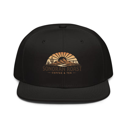Front view of black Sonoran Roast Snapback Hat