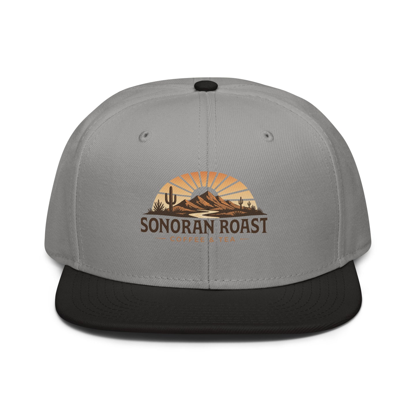 Front view of black and gray Sonoran Roast Snapback Hat