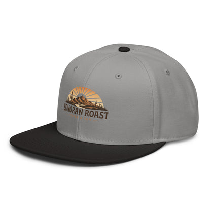 Left front view of black and gray Sonoran Roast Snapback Hat