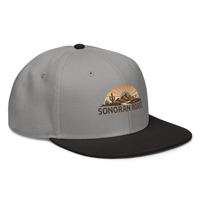 Right front view of black and gray Sonoran Roast Snapback Hat