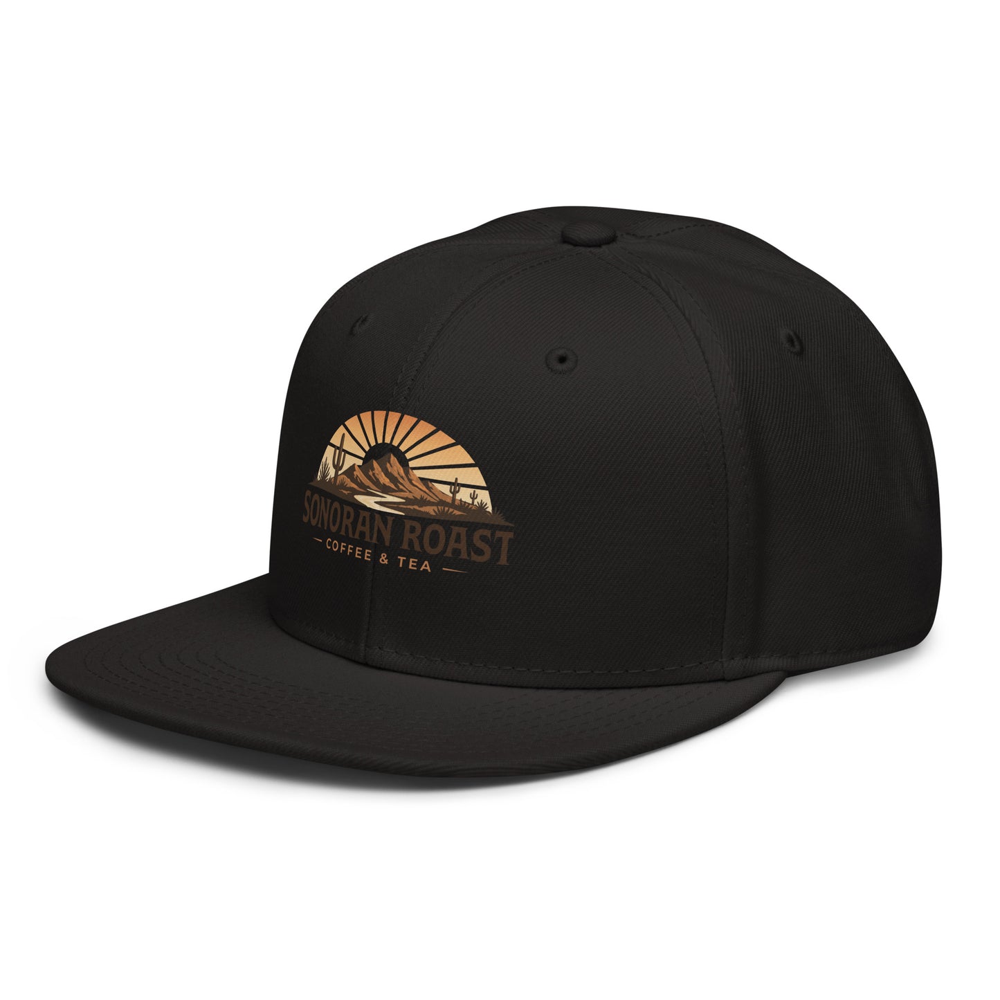 Left front view of black Sonoran Roast Snapback Hat