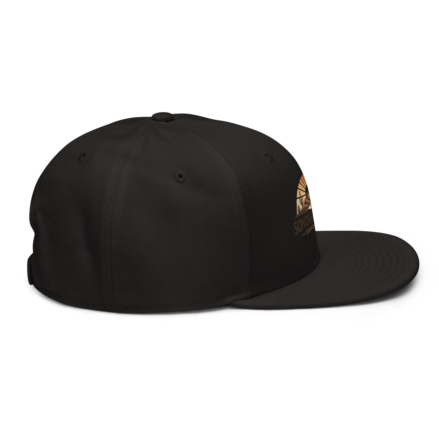 Right side view of black Sonoran Roast Snapback Hat
