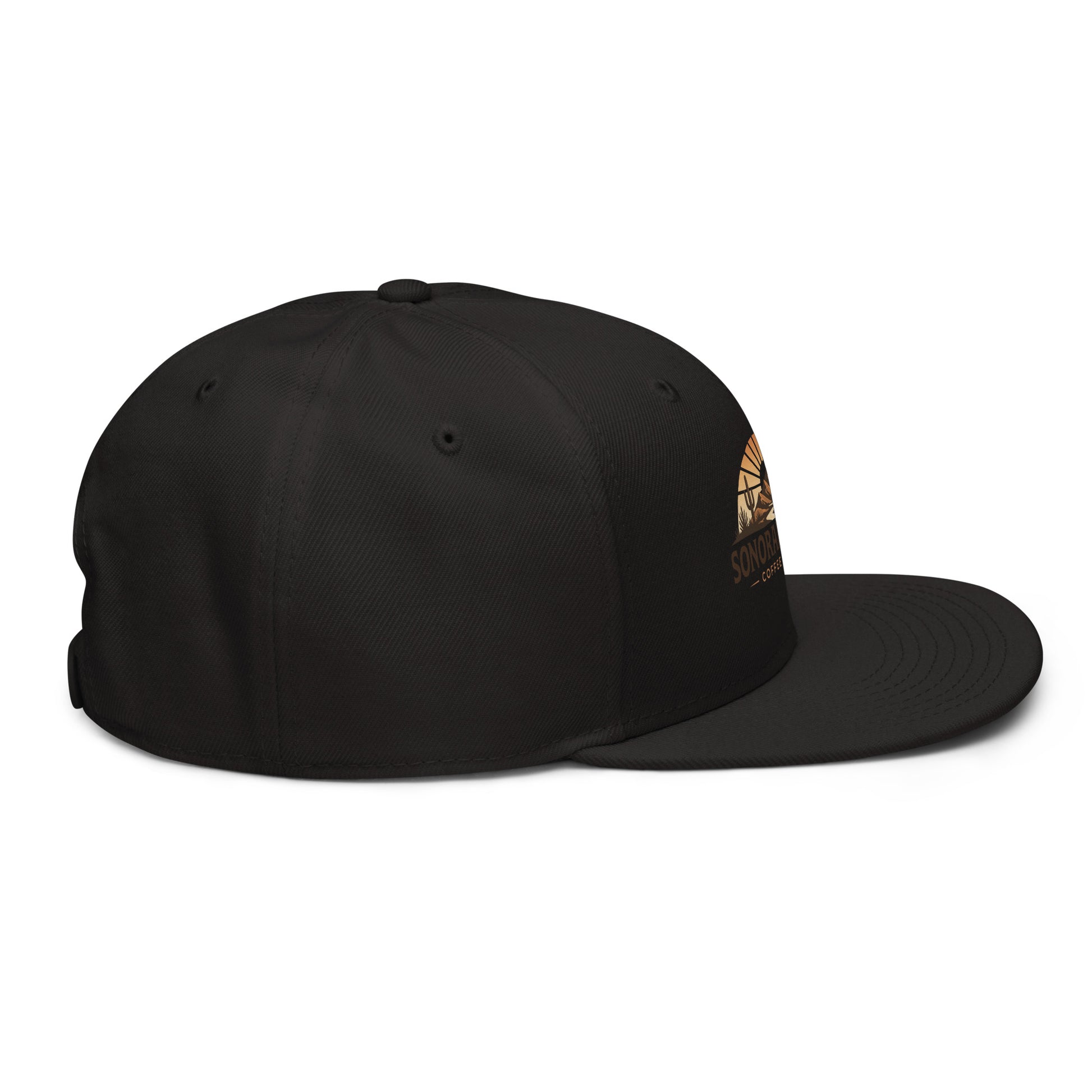 Right side view of black Sonoran Roast Snapback Hat