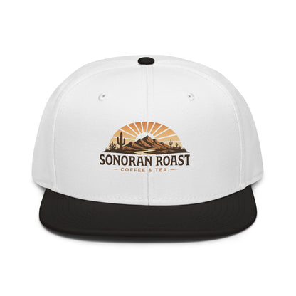 Front view of black and white Sonoran Roast Snapback Hat
