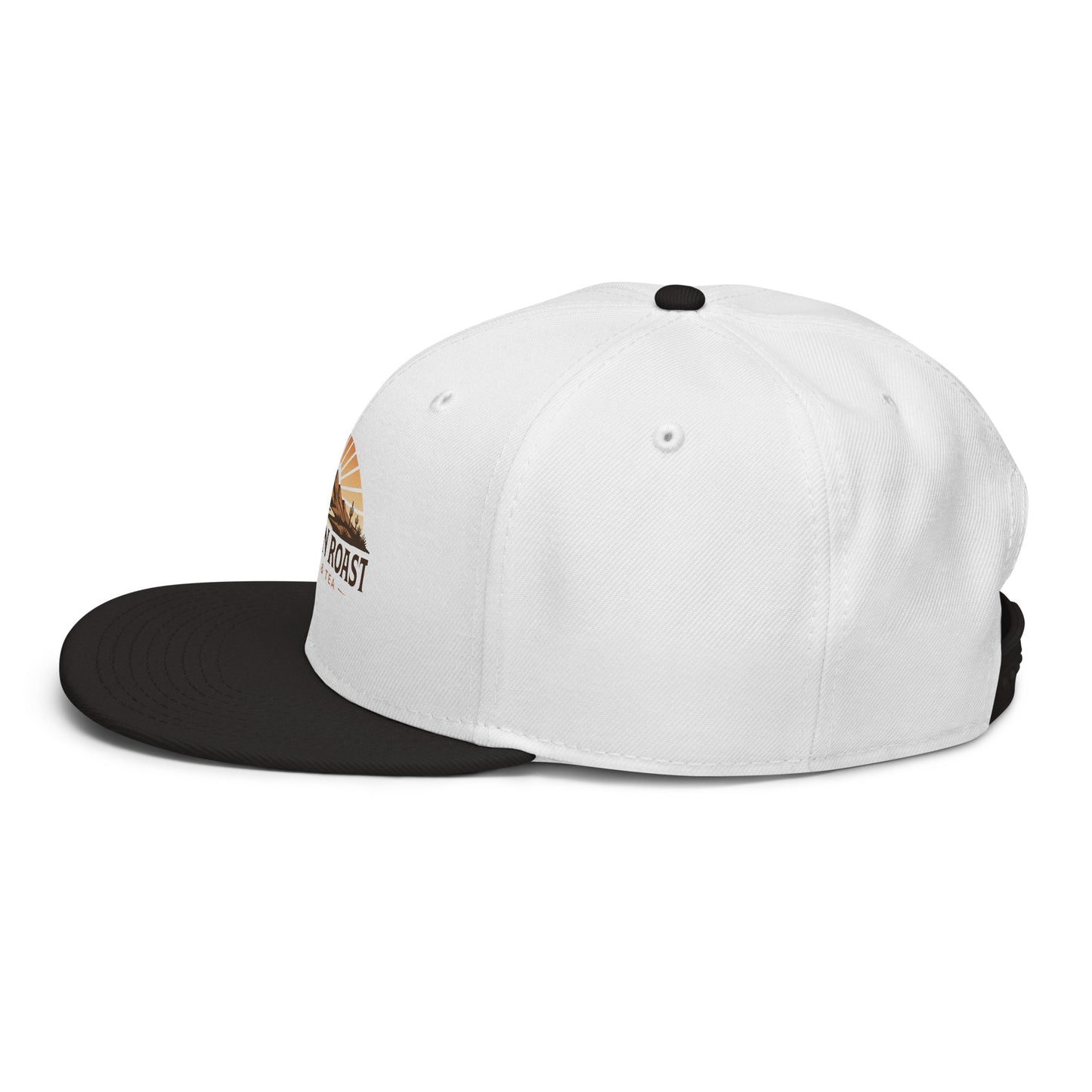 Left side view of black and white Sonoran Roast Snapback Hat