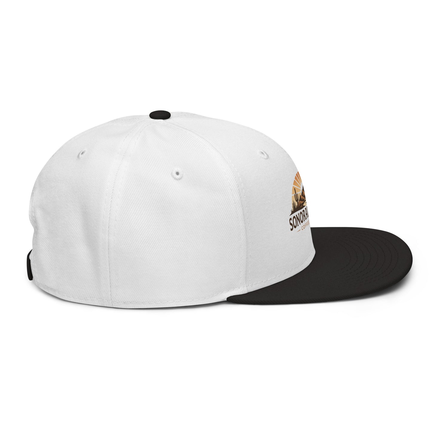 Right side view of black and white Sonoran Roast Snapback Hat