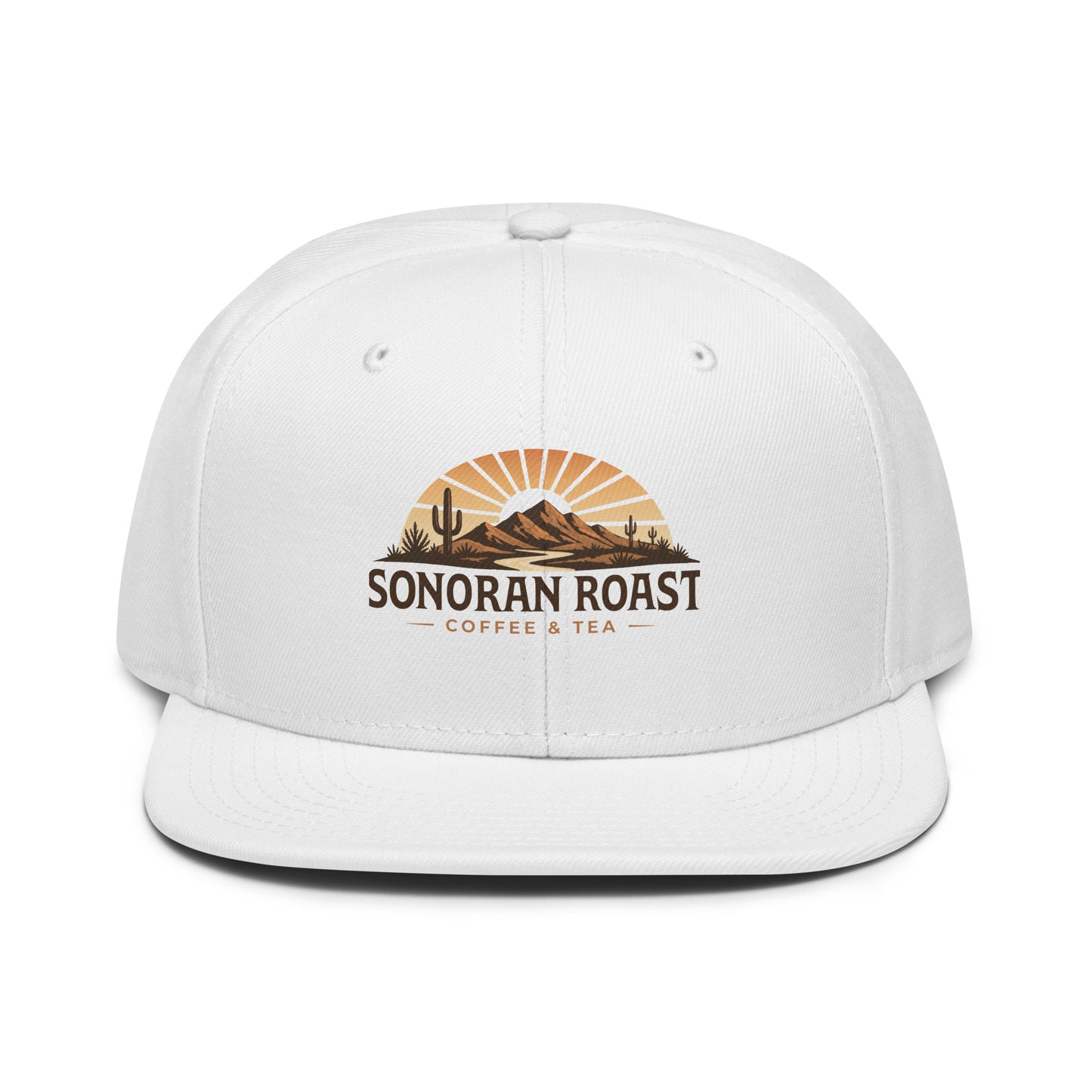 Front view of white Sonoran Roast Snapback Hat