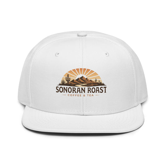 Front view of white Sonoran Roast Snapback Hat