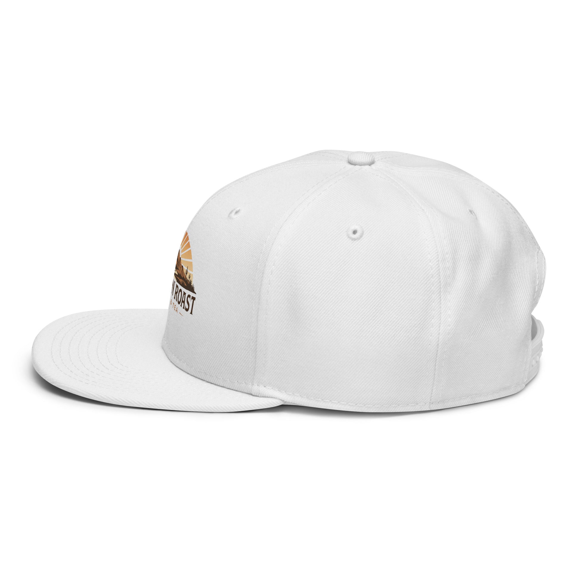 Left side view of white Sonoran Roast Snapback Hat