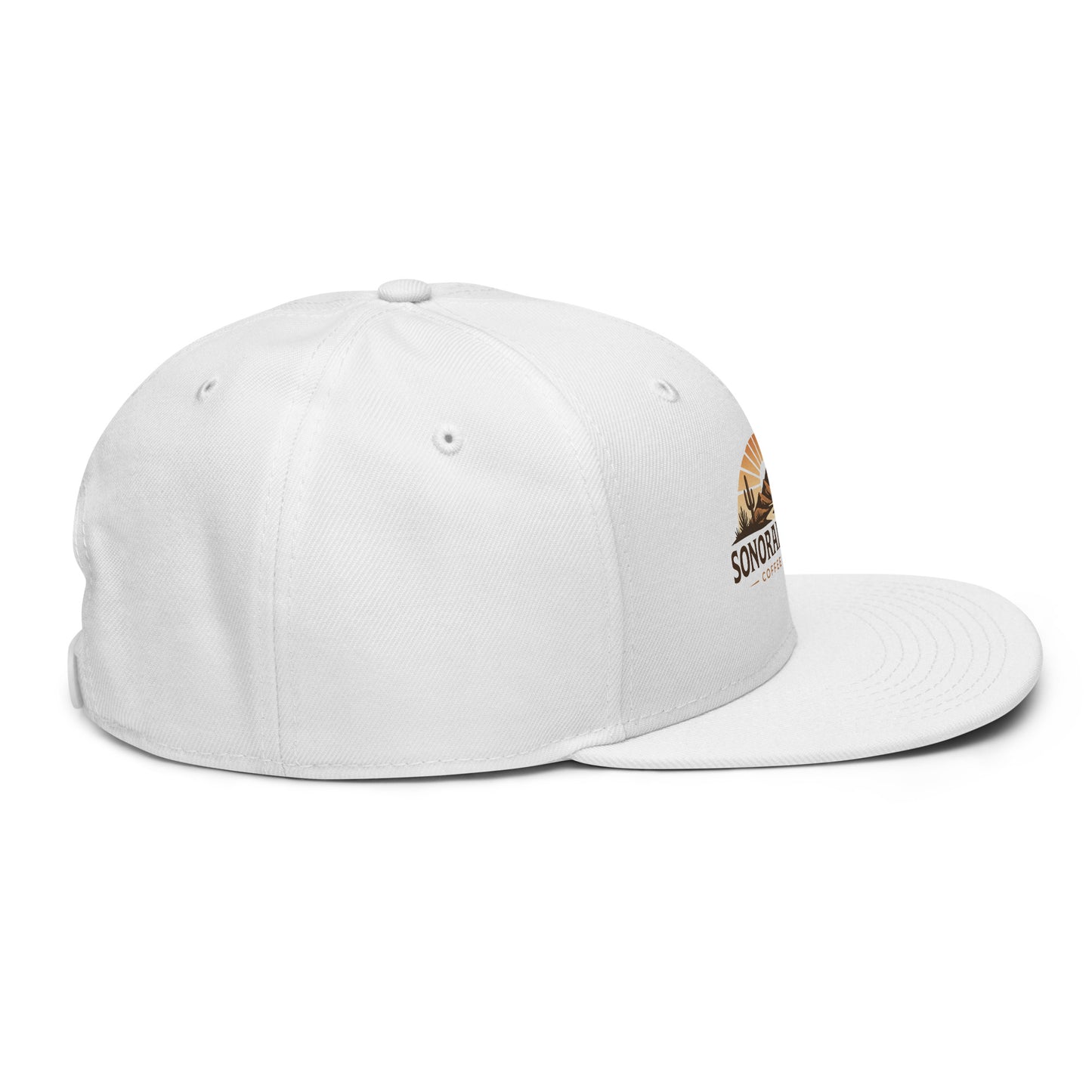 Right side view of white Sonoran Roast Snapback Hat