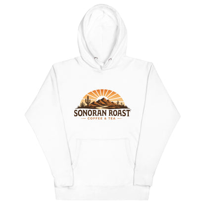Front view of white Sonoran Roast Unisex Hoodie