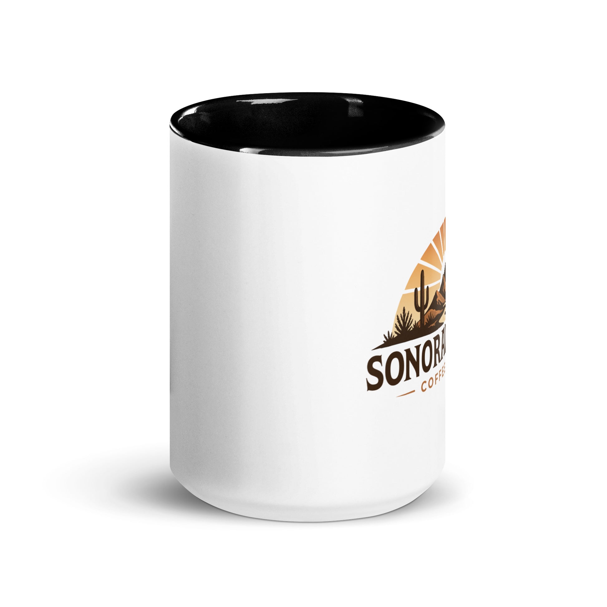 Front view of 15 ounce Sonoran Roast Mug with black color inside