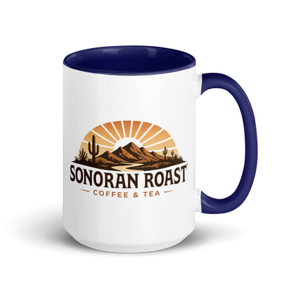Right view of 15 ounce Sonoran Roast Mug with dark blue color inside