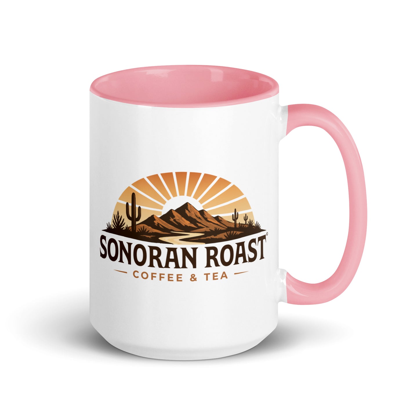 Right view of 15 ounce Sonoran Roast Mug with pink color inside