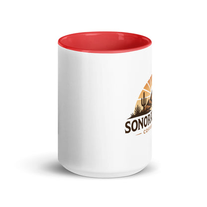 Front view of 15 ounce Sonoran Roast Mug with red color inside
