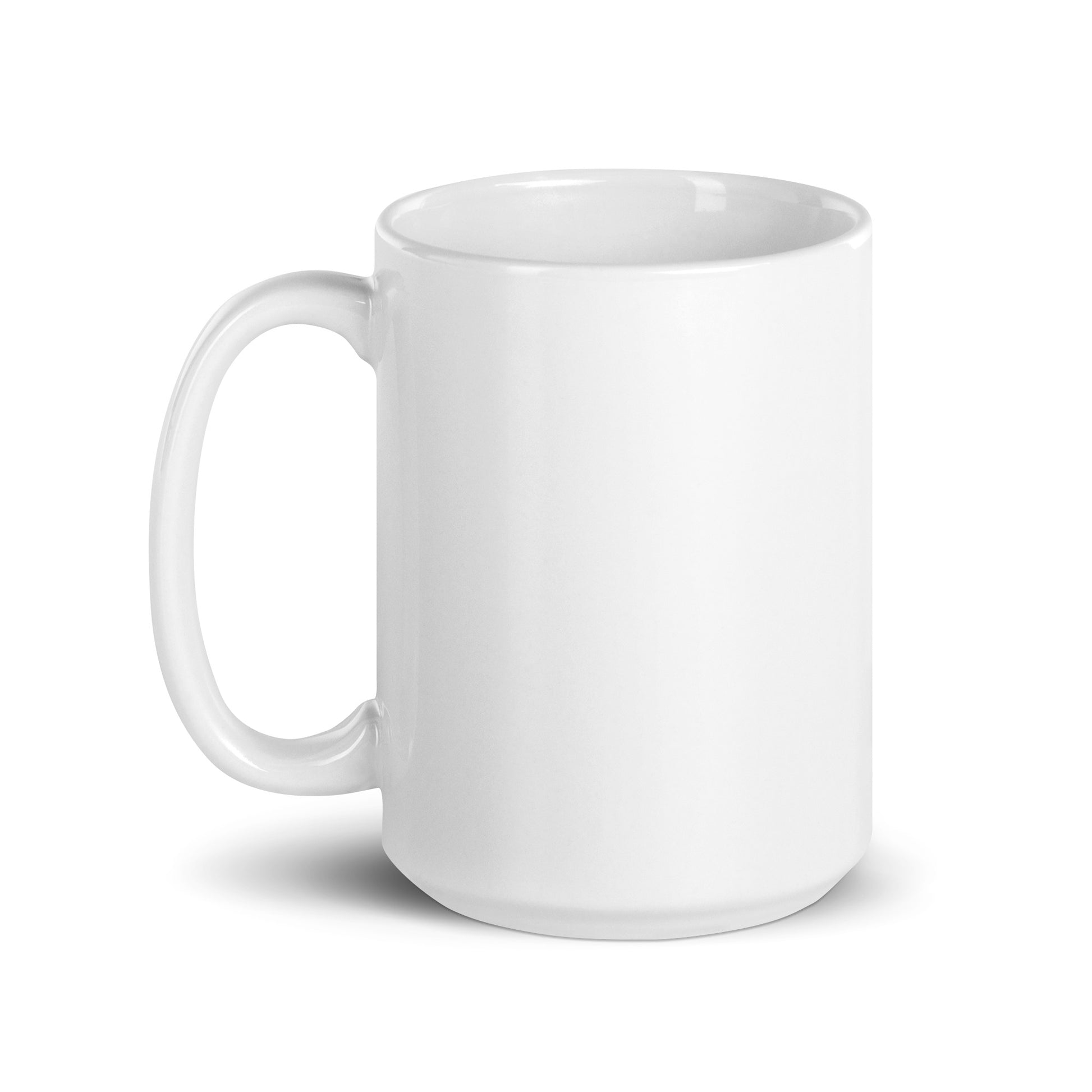 15 ounce white Sonoran Roast Glossy Mug with handle on left